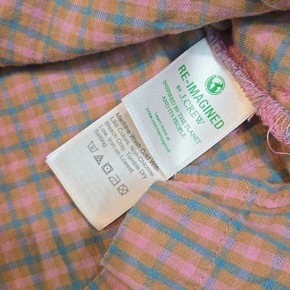 J.Crew Women Puff sleeve top V neck Blouse Top flannel sz L